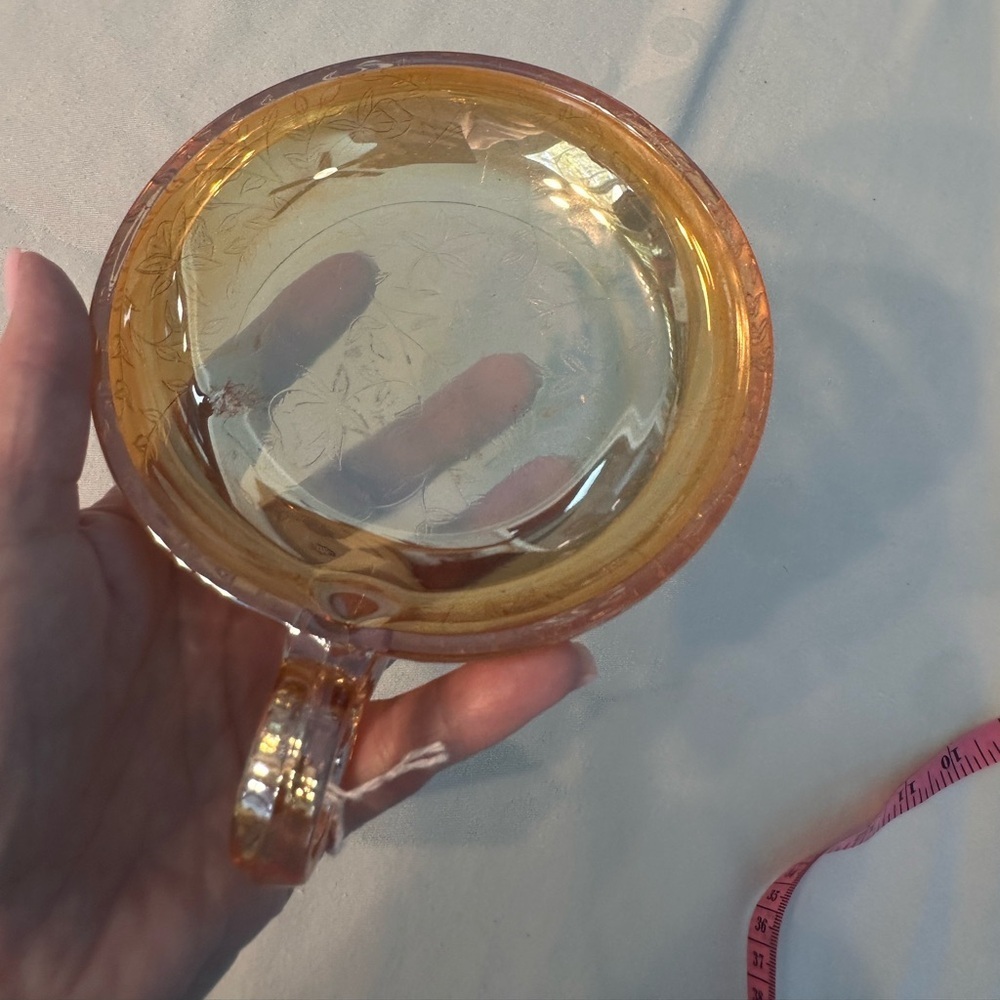 Vintage Jeanette Glass Nappy Bowl W/Carnival Glass Orange-ish Chrome Finish